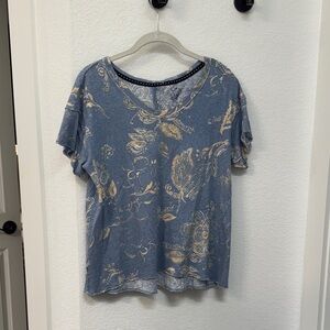 Pilcro Blue and Beige Floral Short Sleeve Tee